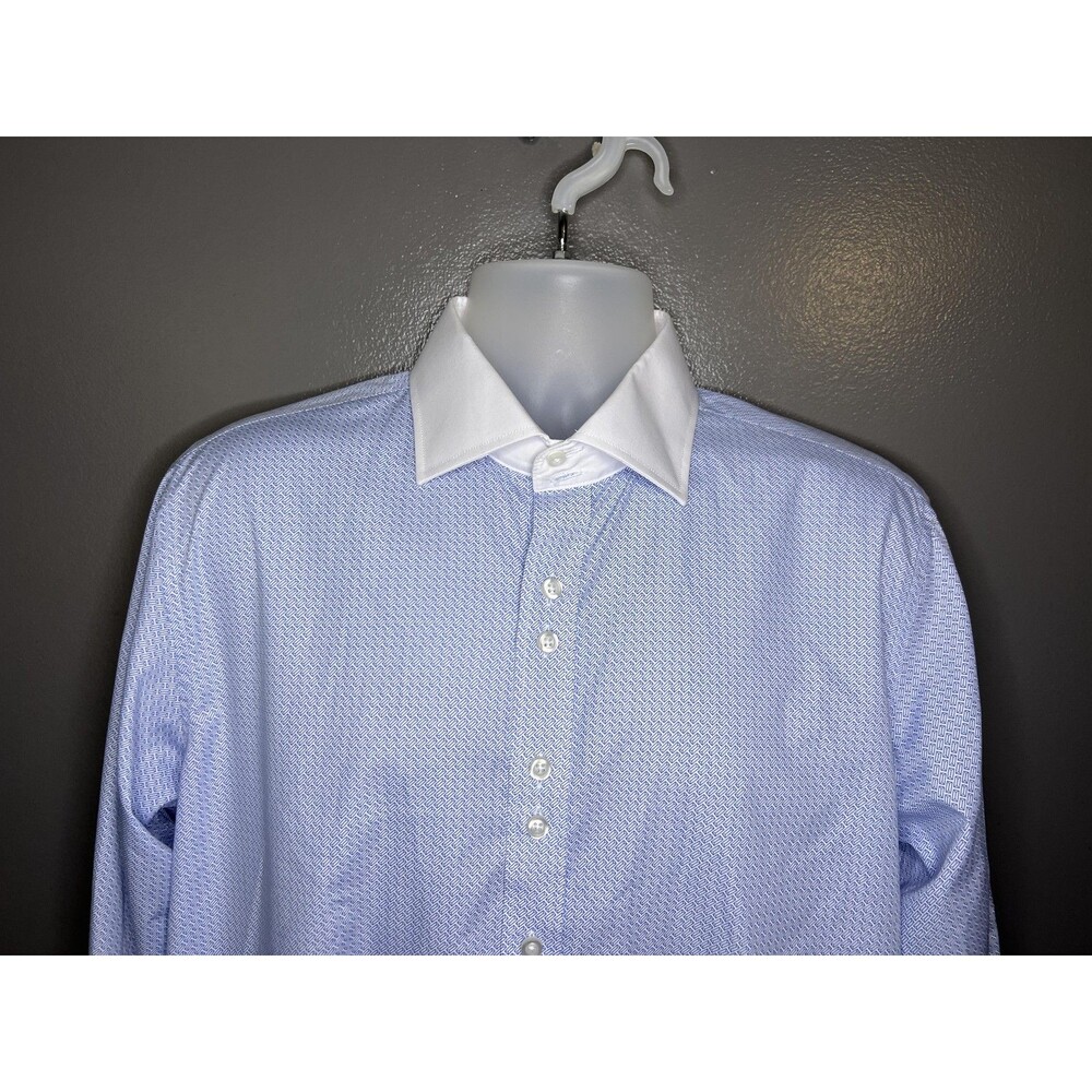 Stacy Adams Shirt Mens 16 34/35 Blue Geometric Regular Fit French Cuff Dress